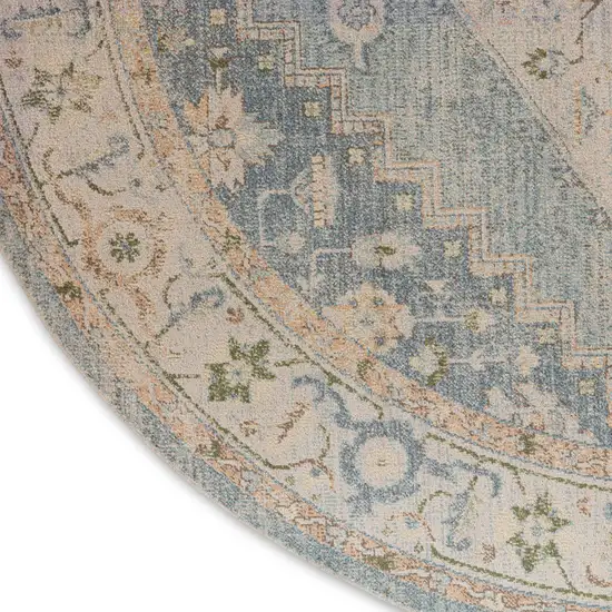 5' Gray Oriental Distressed Round Rug Photo 9