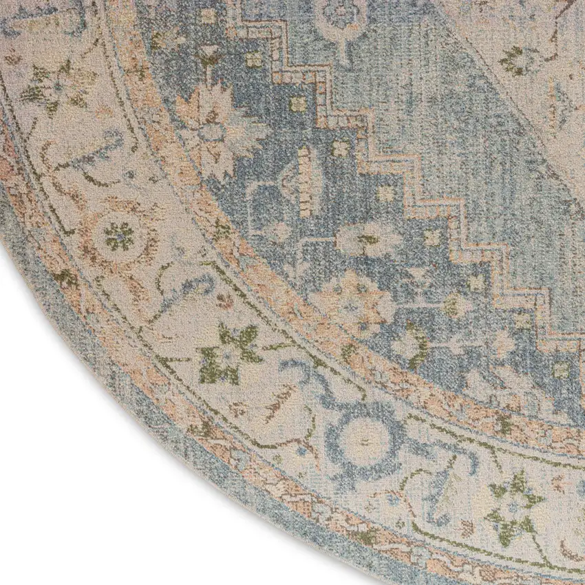 5' Gray Oriental Distressed Round Rug Photo 9