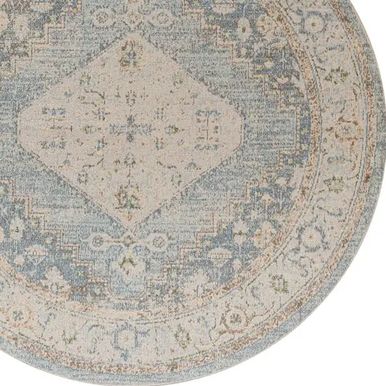 5' Gray Oriental Distressed Round Rug Photo 6