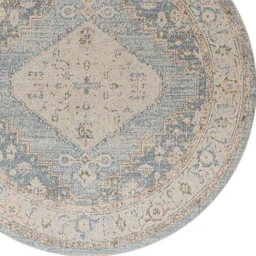 5' Gray Oriental Distressed Round Rug Photo 6