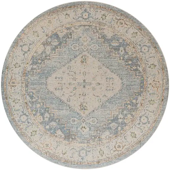 5' Gray Oriental Distressed Round Rug Photo 3