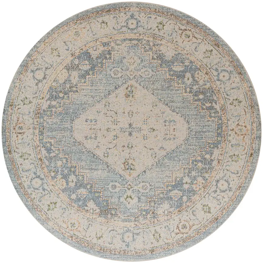 5' Gray Oriental Distressed Round Rug Photo 3