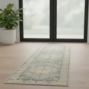 Photo of 6' Gray Oriental Distressed Runner Rug