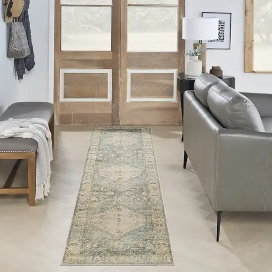 6' Gray Oriental Distressed Runner Rug Photo 5