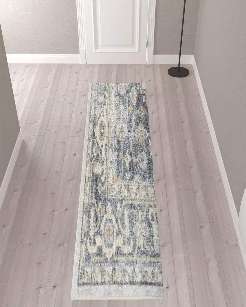 10' Gray Oriental Power Loom Distressed Washable Runner Rug Photo 2