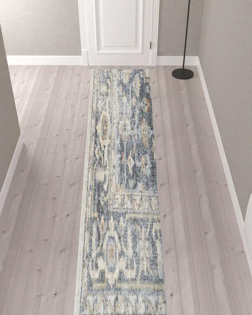 12' Gray Oriental Power Loom Distressed Washable Runner Rug Photo 2