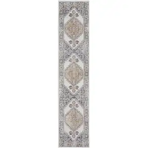 Photo of 12' Gray Oriental Power Loom Distressed Washable Runner Rug