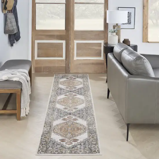 12' Gray Oriental Power Loom Distressed Washable Runner Rug Photo 8
