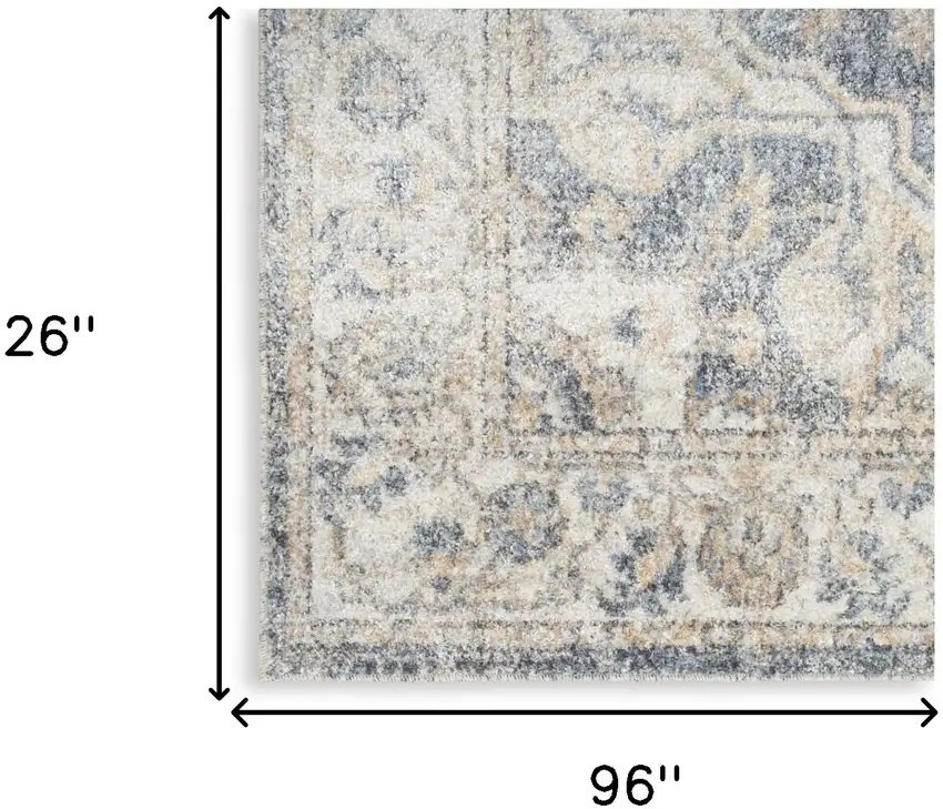 8' Gray Oriental Power Loom Washable Runner Rug Photo 5