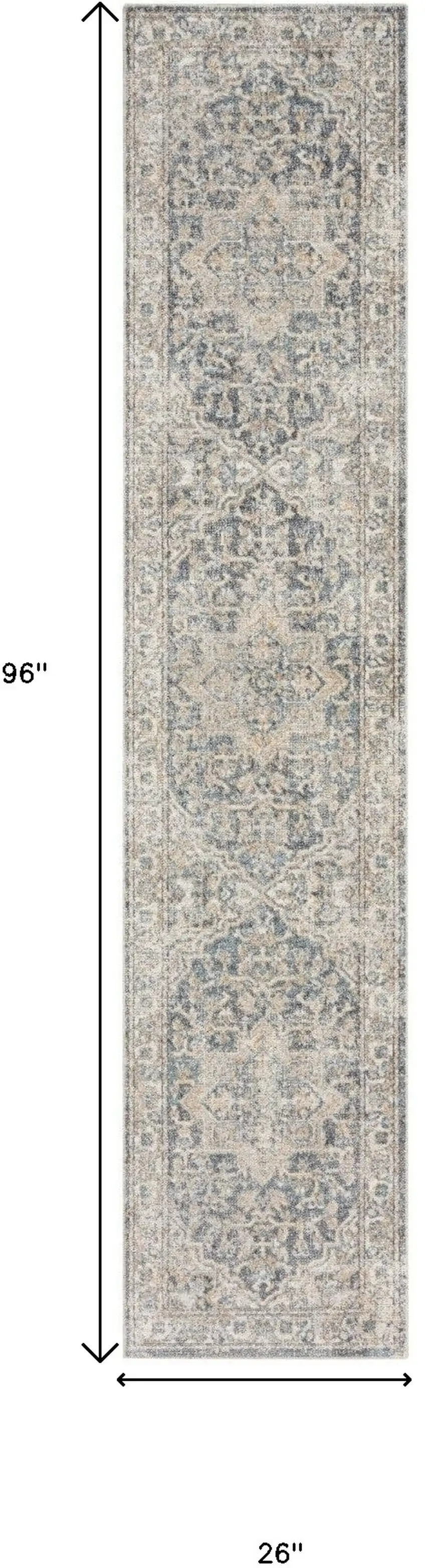 8' Gray Oriental Power Loom Washable Runner Rug Photo 6