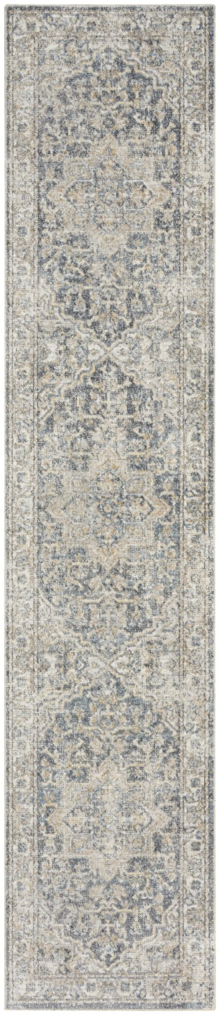 10' Gray Oriental Power Loom Washable Runner Rug Photo 1