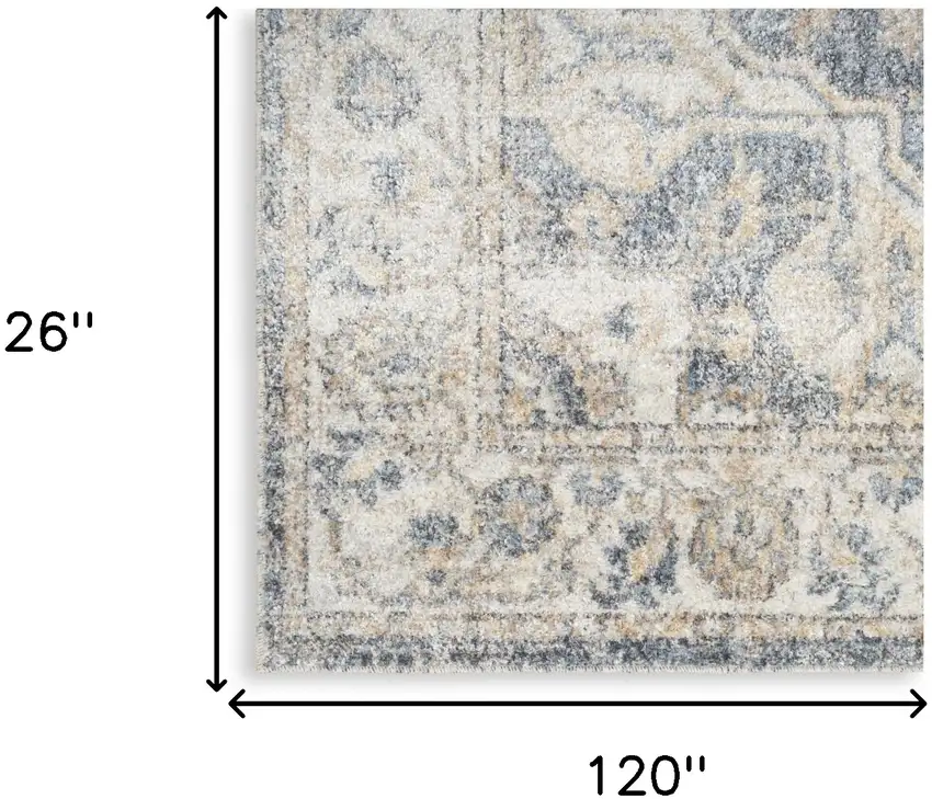 10' Gray Oriental Power Loom Washable Runner Rug Photo 5