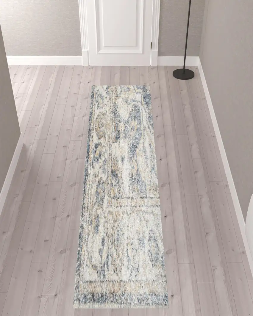 10' Gray Oriental Power Loom Washable Runner Rug Photo 2
