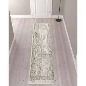 Photo of 10' Gray Oriental Power Loom Washable Runner Rug