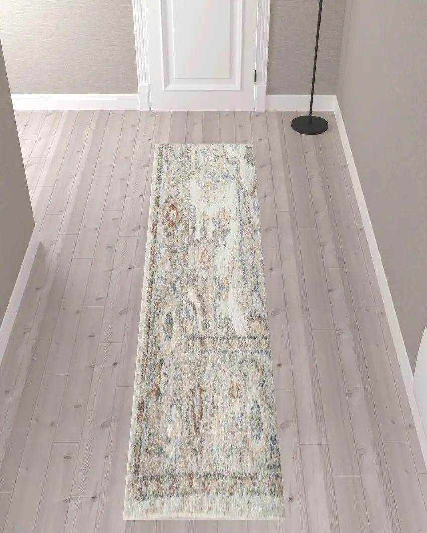 10' Gray Oriental Power Loom Washable Runner Rug Photo 2