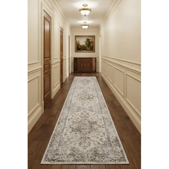 10' Gray Oriental Power Loom Washable Runner Rug Photo 1