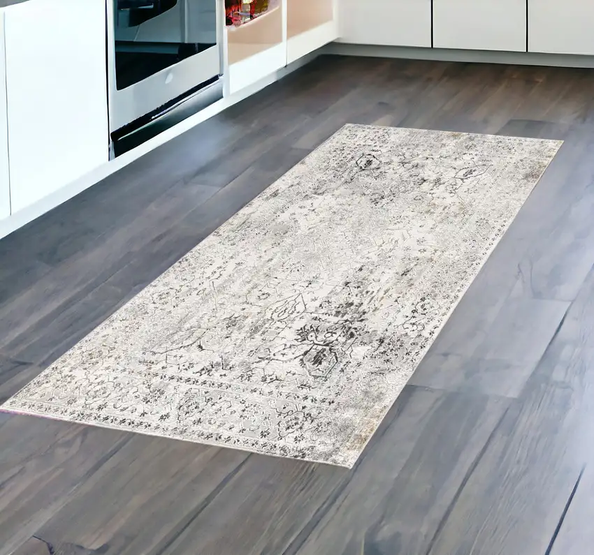 8' Gray Oriental Washable Non Skid Area Rug Photo 1