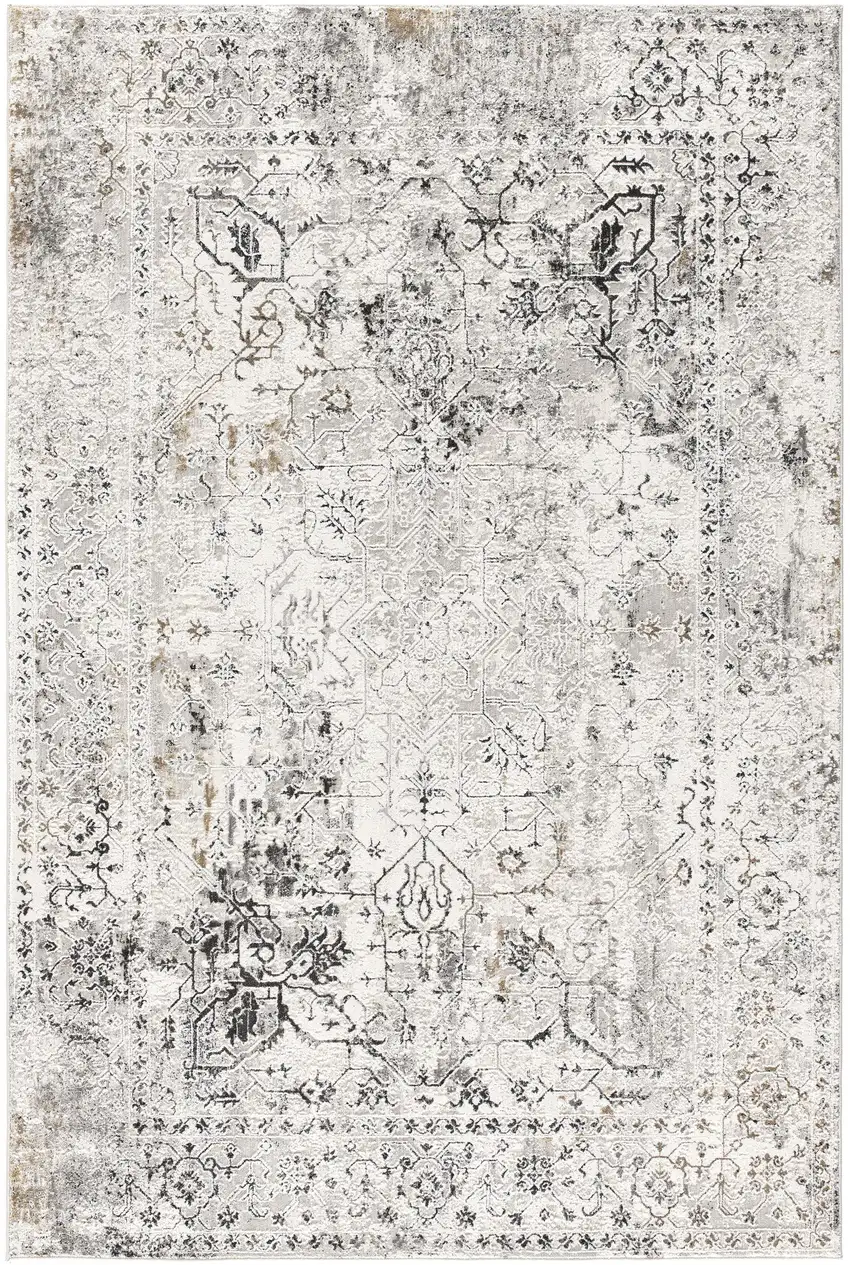 8' Gray Oriental Washable Non Skid Area Rug Photo 4