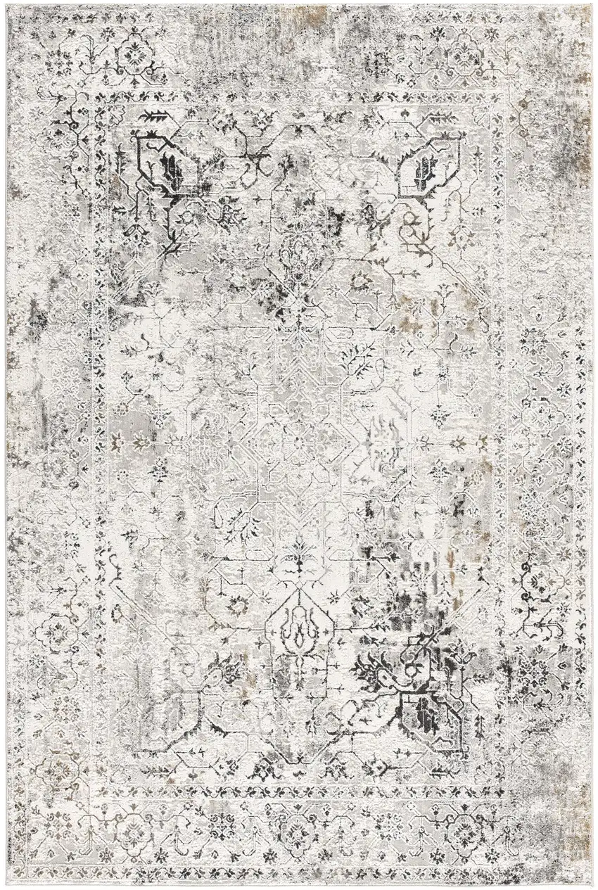 8' Gray Oriental Washable Non Skid Area Rug Photo 2