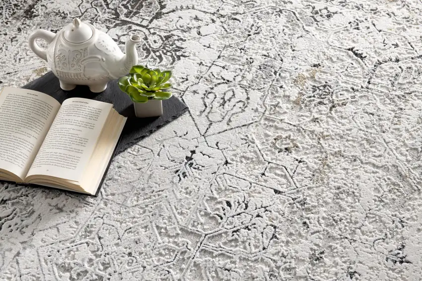 8' Gray Oriental Washable Non Skid Area Rug Photo 5