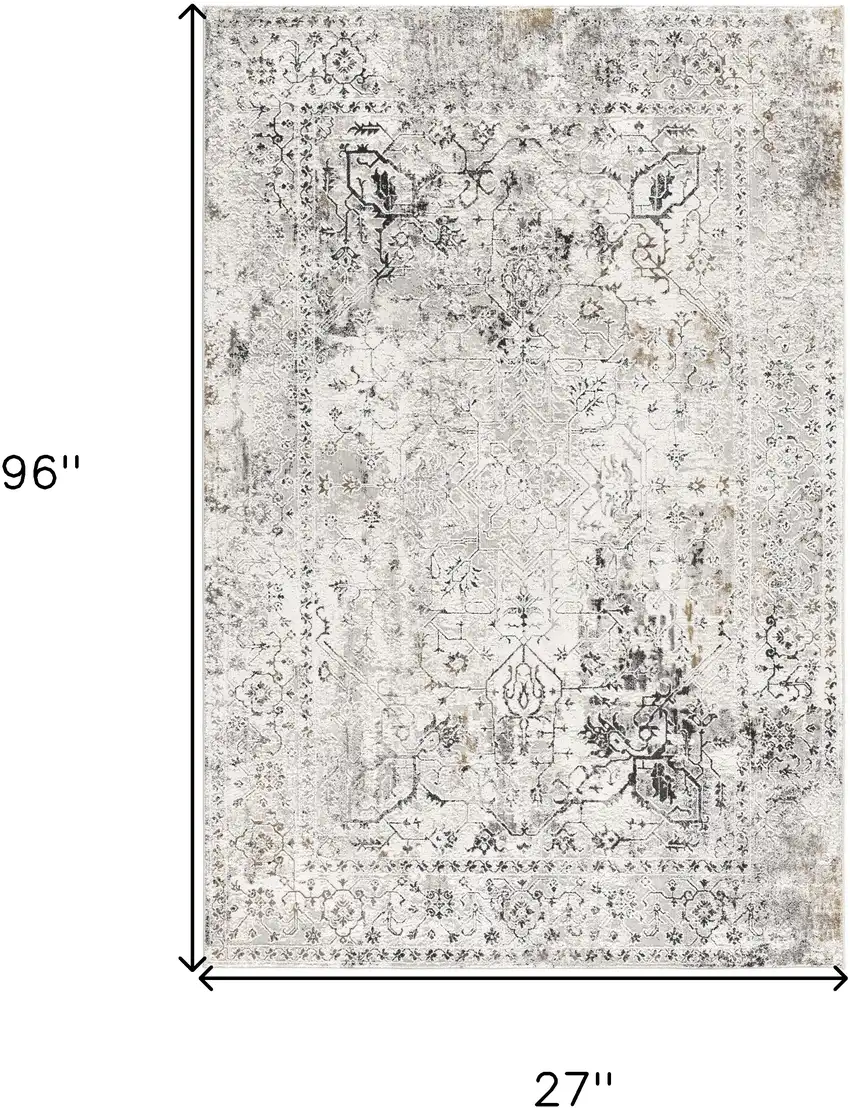 8' Gray Oriental Washable Non Skid Area Rug Photo 9