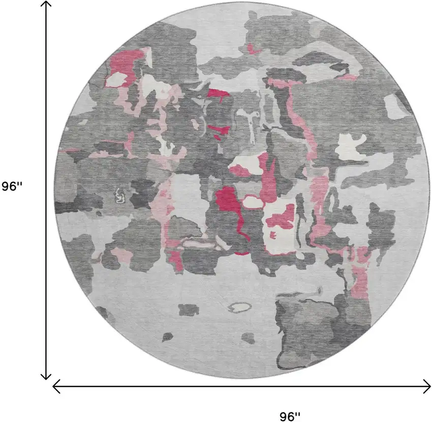 8' Gray Pink And Ivory Abstract Washable Round Rug With UV Protection Photo 9