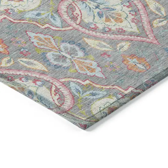 8' Gray Pink And Ivory Round Ogee Washable Indoor Outdoor Area Rug Photo 4