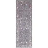 Photo of 8' Gray Pink And Red Floral Power Loom Runner Rug