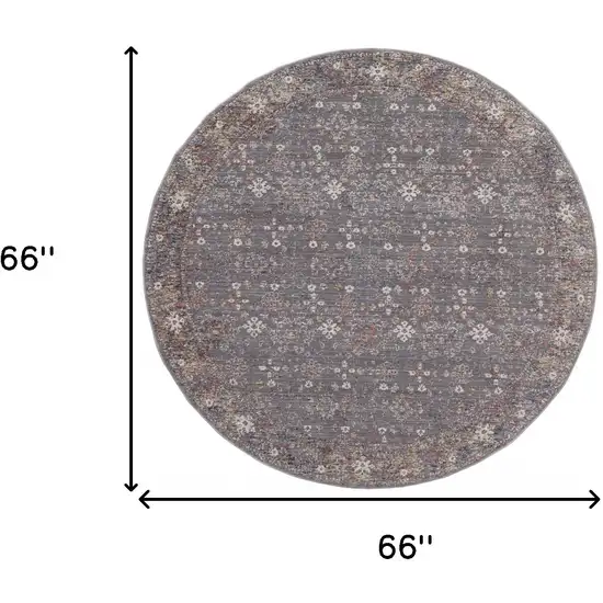 6' Gray Pink And Red Round Floral Power Loom Area Rug Photo 7
