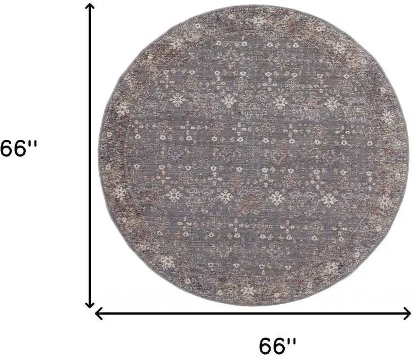 6' Gray Pink And Red Round Floral Power Loom Area Rug Photo 7