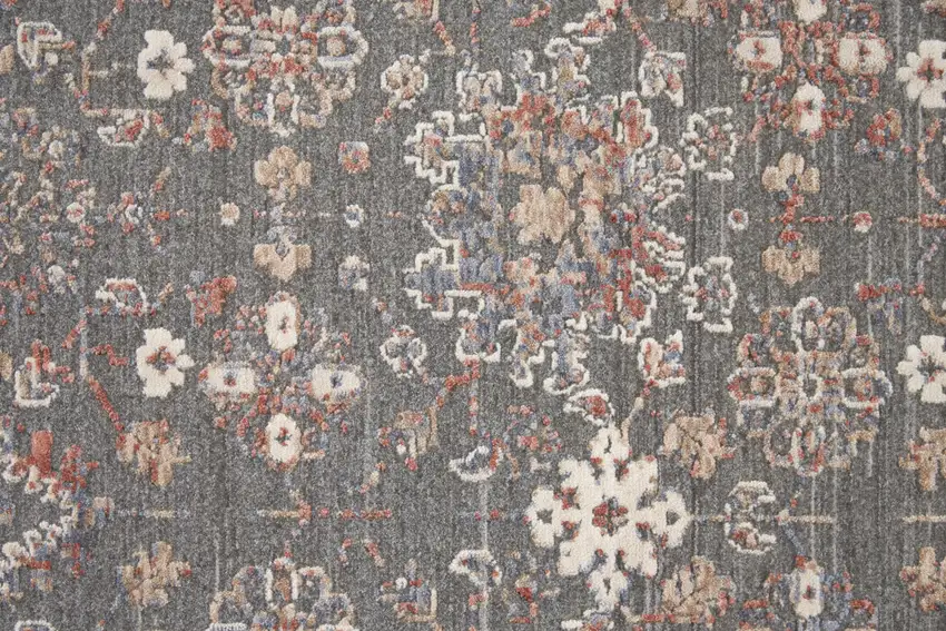 6' Gray Pink And Red Round Floral Power Loom Area Rug Photo 3