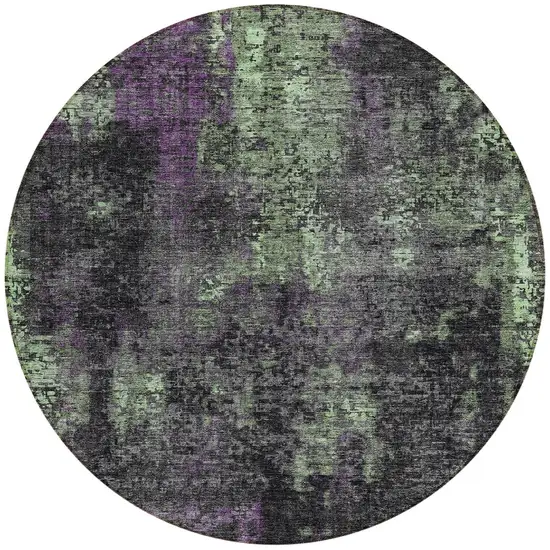 8' Gray Purple And Charcoal Round Abstract Washable Indoor Outdoor Area Rug Photo 5
