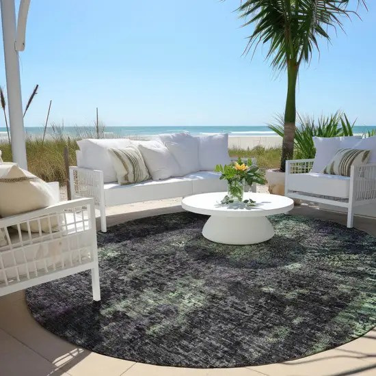 8' Gray Purple And Charcoal Round Abstract Washable Indoor Outdoor Area Rug Photo 6