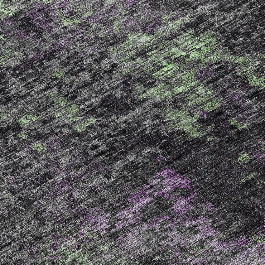 8' Gray Purple And Charcoal Round Abstract Washable Indoor Outdoor Area Rug Photo 8