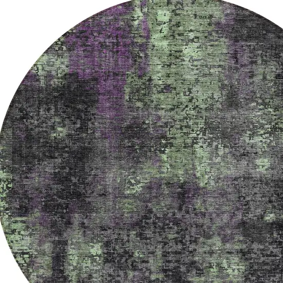 8' Gray Purple And Charcoal Round Abstract Washable Indoor Outdoor Area Rug Photo 4