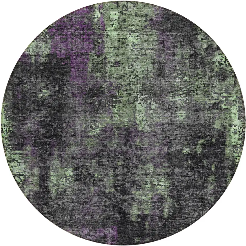8' Gray Purple And Charcoal Round Abstract Washable Indoor Outdoor Area Rug Photo 2