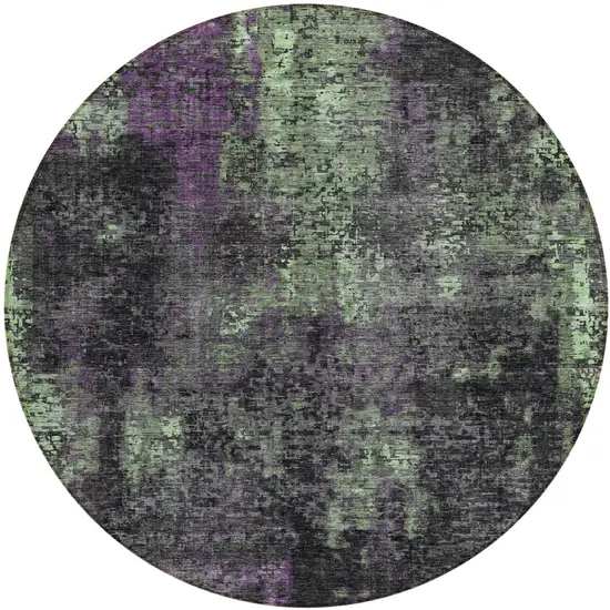 8' Gray Purple And Charcoal Round Abstract Washable Indoor Outdoor Area Rug Photo 2