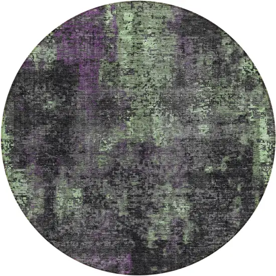 8' Gray Purple And Charcoal Round Abstract Washable Indoor Outdoor Area Rug Photo 2