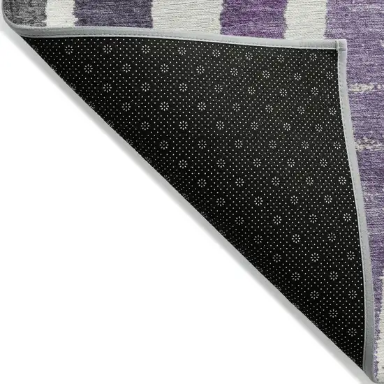 8' Gray Purple And Green Round Striped Washable Indoor Outdoor Area Rug Photo 9