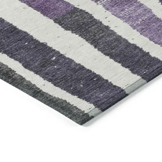 8' Gray Purple And Green Round Striped Washable Indoor Outdoor Area Rug Photo 7