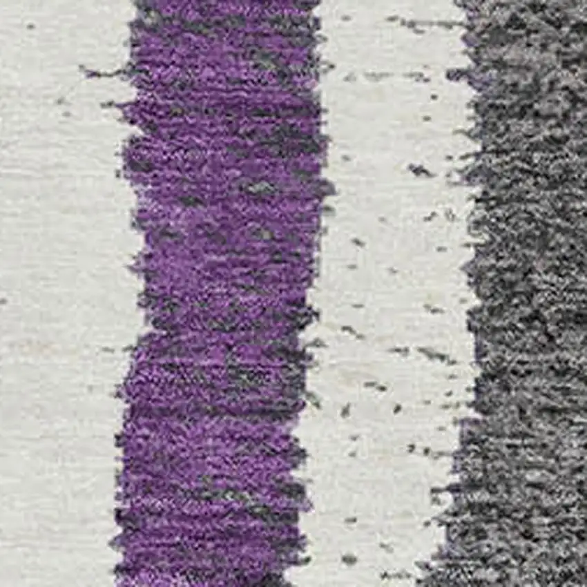 8' Gray Purple And Green Striped Washable Round Rug With UV Protection Photo 3