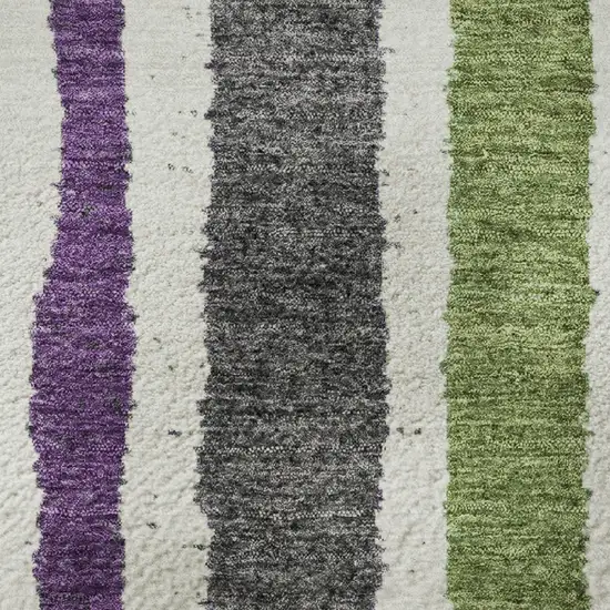 8' Gray Purple And Green Striped Washable Round Rug With UV Protection Photo 9