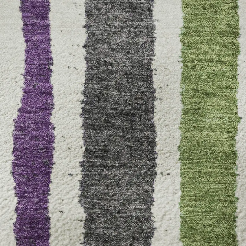 8' Gray Purple And Green Striped Washable Round Rug With UV Protection Photo 9
