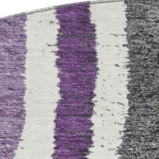 8' Gray Purple And Green Striped Washable Round Rug With UV Protection Photo 4
