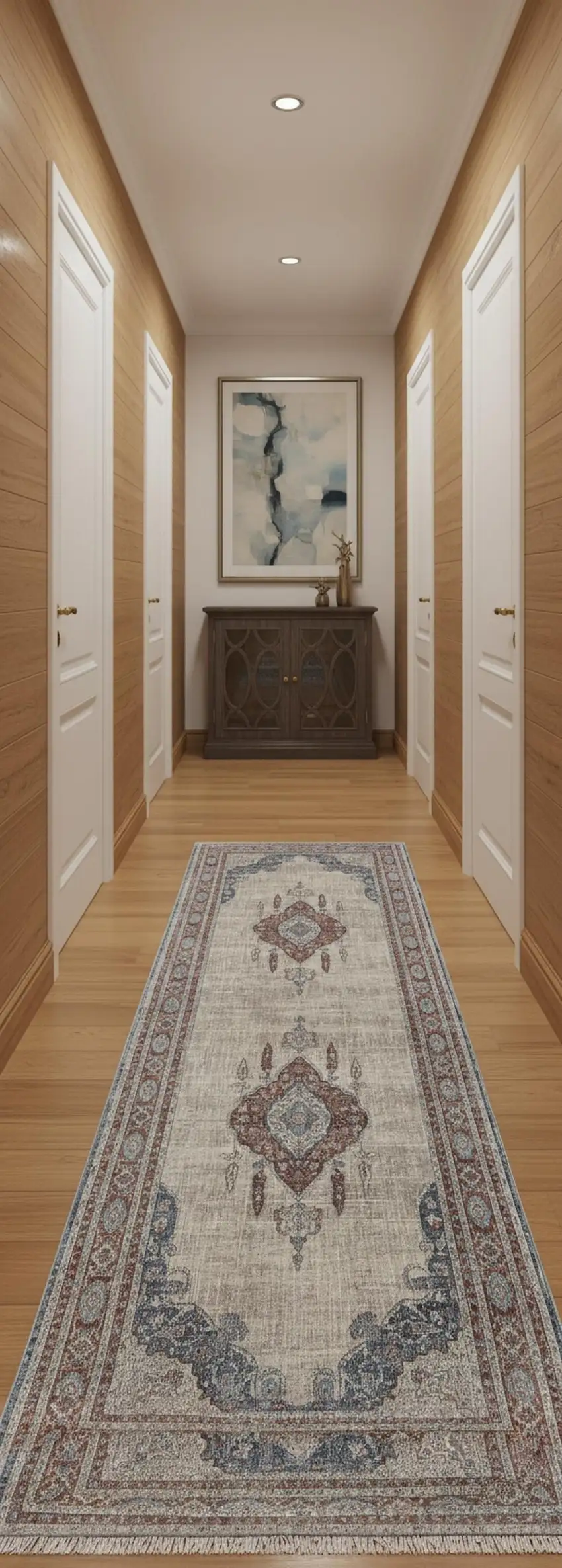 12' Gray Red And Blue Floral Power Loom Runner Rug Photo 1