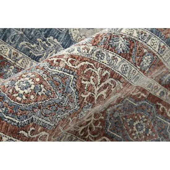 12' Gray Red And Blue Floral Power Loom Runner Rug Photo 7