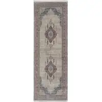 Photo of 12' Gray Red And Blue Floral Power Loom Runner Rug