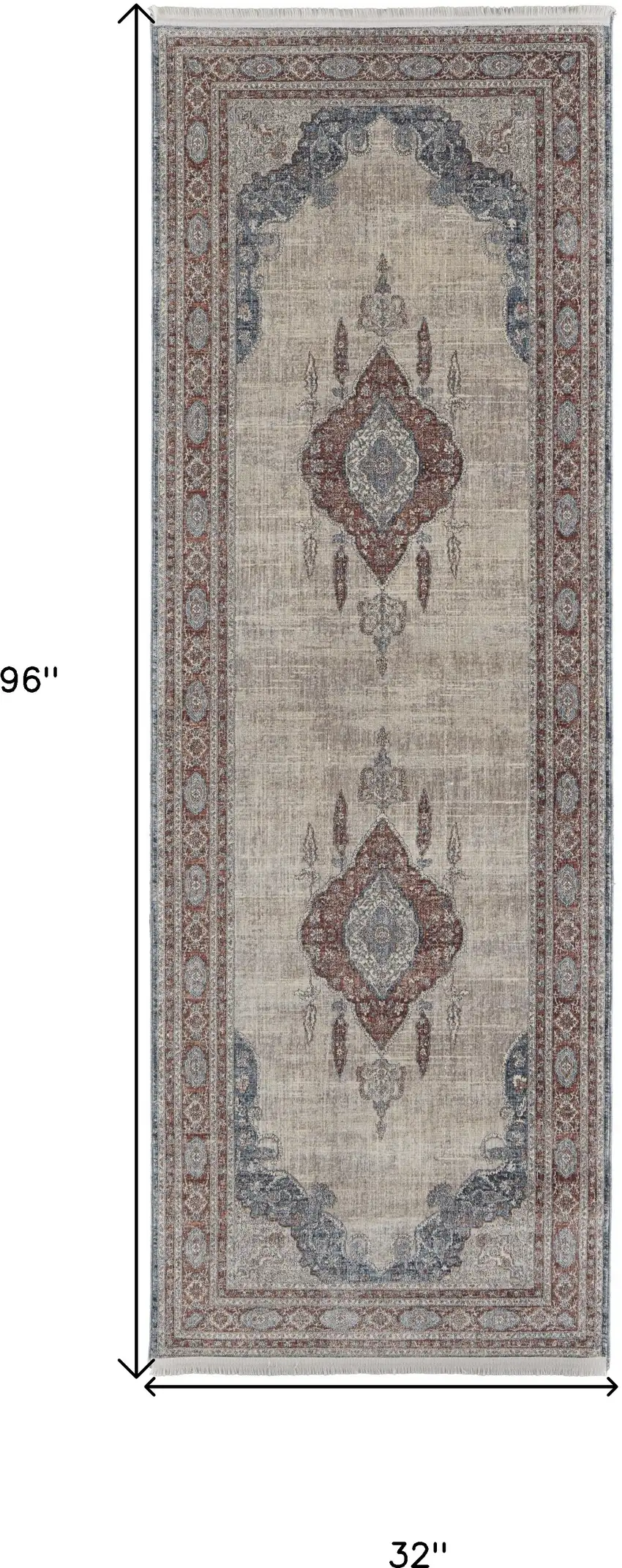 8' Gray Red And Blue Floral Power Loom Stain Resistant Runner Rug Photo 7