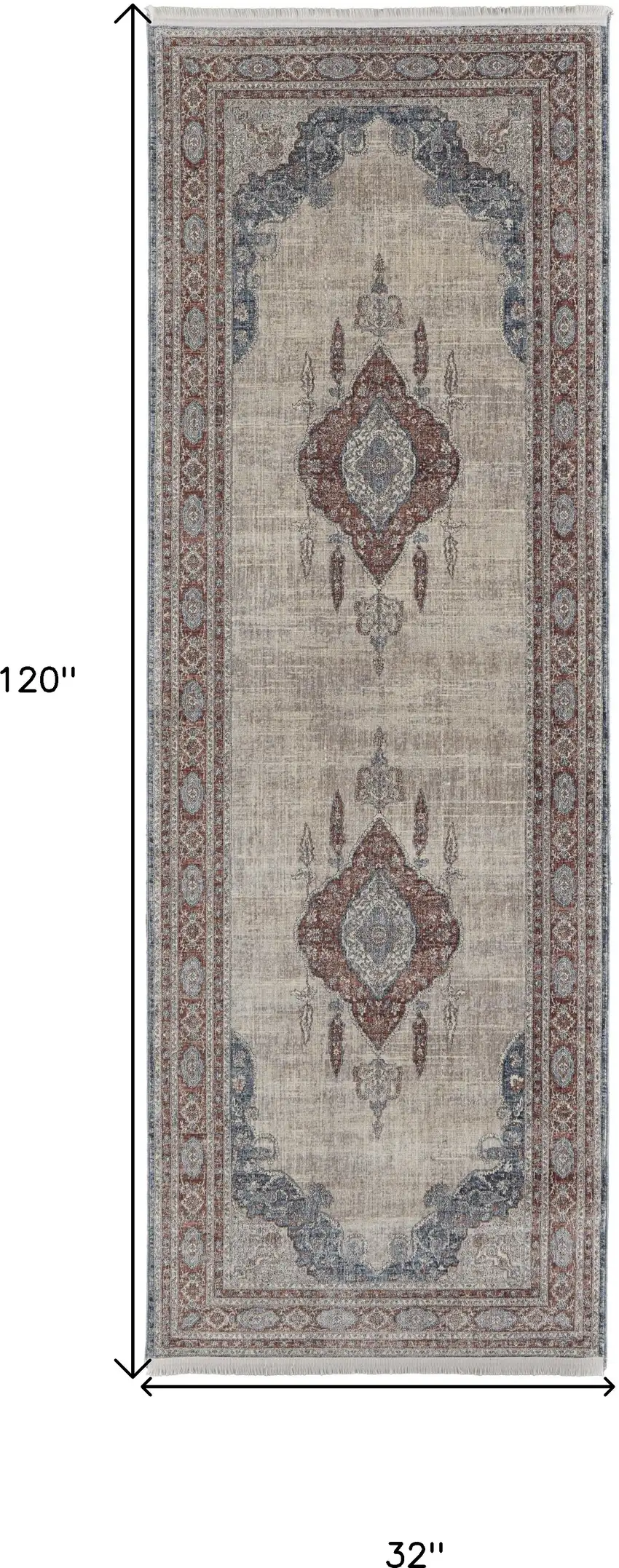 10' Gray Red And Blue Floral Power Loom Stain Resistant Runner Rug Photo 7