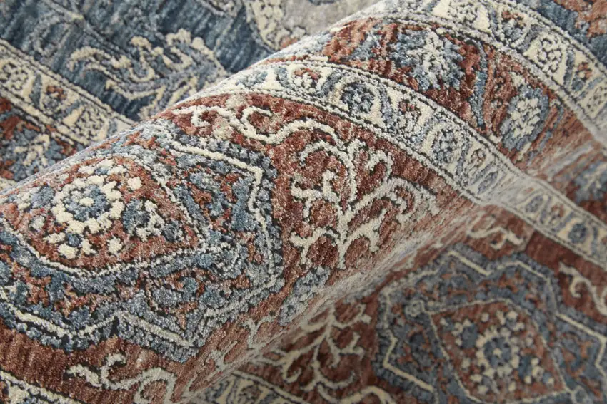 10' Gray Red And Blue Floral Power Loom Stain Resistant Runner Rug Photo 6